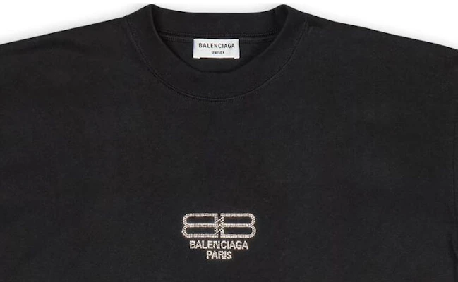 (W) Camiseta Negra Oversized Balenciaga FW22 con Logo de Strass para Mujer. 612965TMVP21073 Sizing (W) Camiseta Negra Oversized Balenciaga FW22 con Logo de Strass para Mujer. 612965TMVP21073