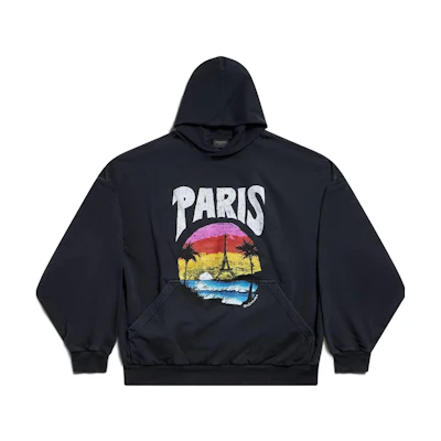 (Women) Balenciaga FW23 Black Hoodie with Letter Print Oversized Fit. 761458TPVM11569