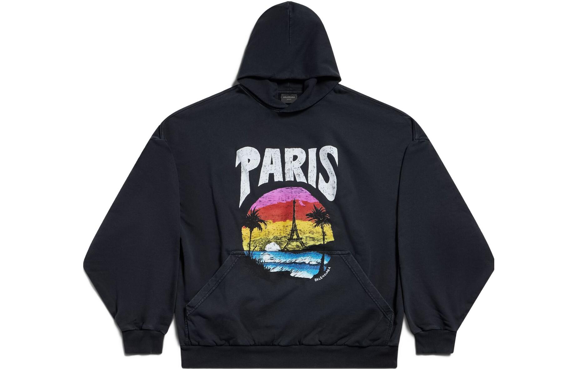 Order (W) Balenciaga FW23 Sudadera Negra con Estampado de Letras Ajuste Oversize. 761458TPVM11569