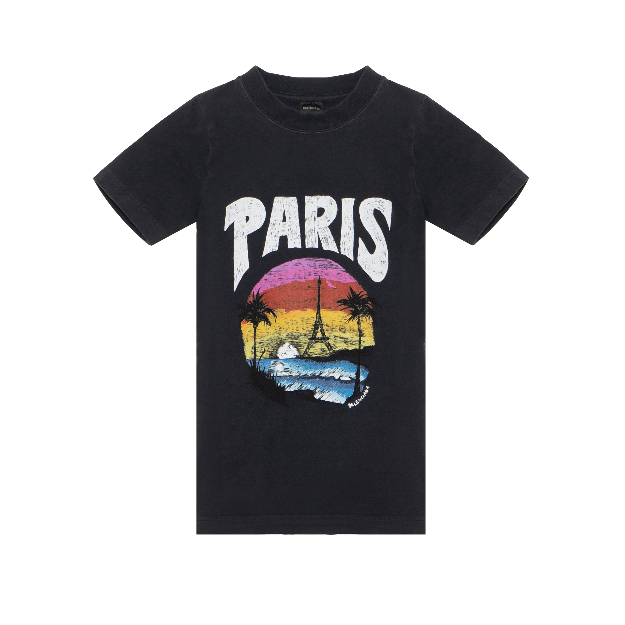 Buy (Women) Balenciaga FW23  Black Letter Print Regular Fit Crewneck T-Shirt. 768075TPVM21569