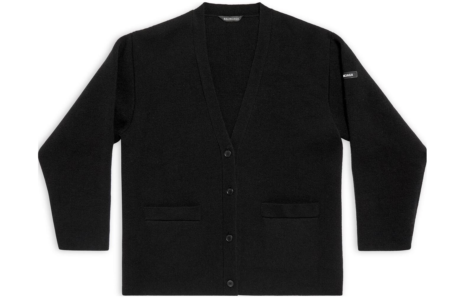 Order (W) Balenciaga 2023秋冬黑色V领纽扣宽松针织开衫 771671T16751000