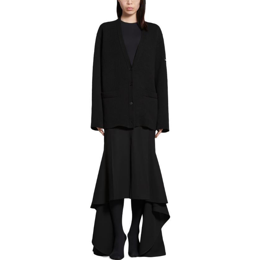 Shop (W) Balenciaga 2023秋冬黑色V领纽扣宽松针织开衫 771671T16751000