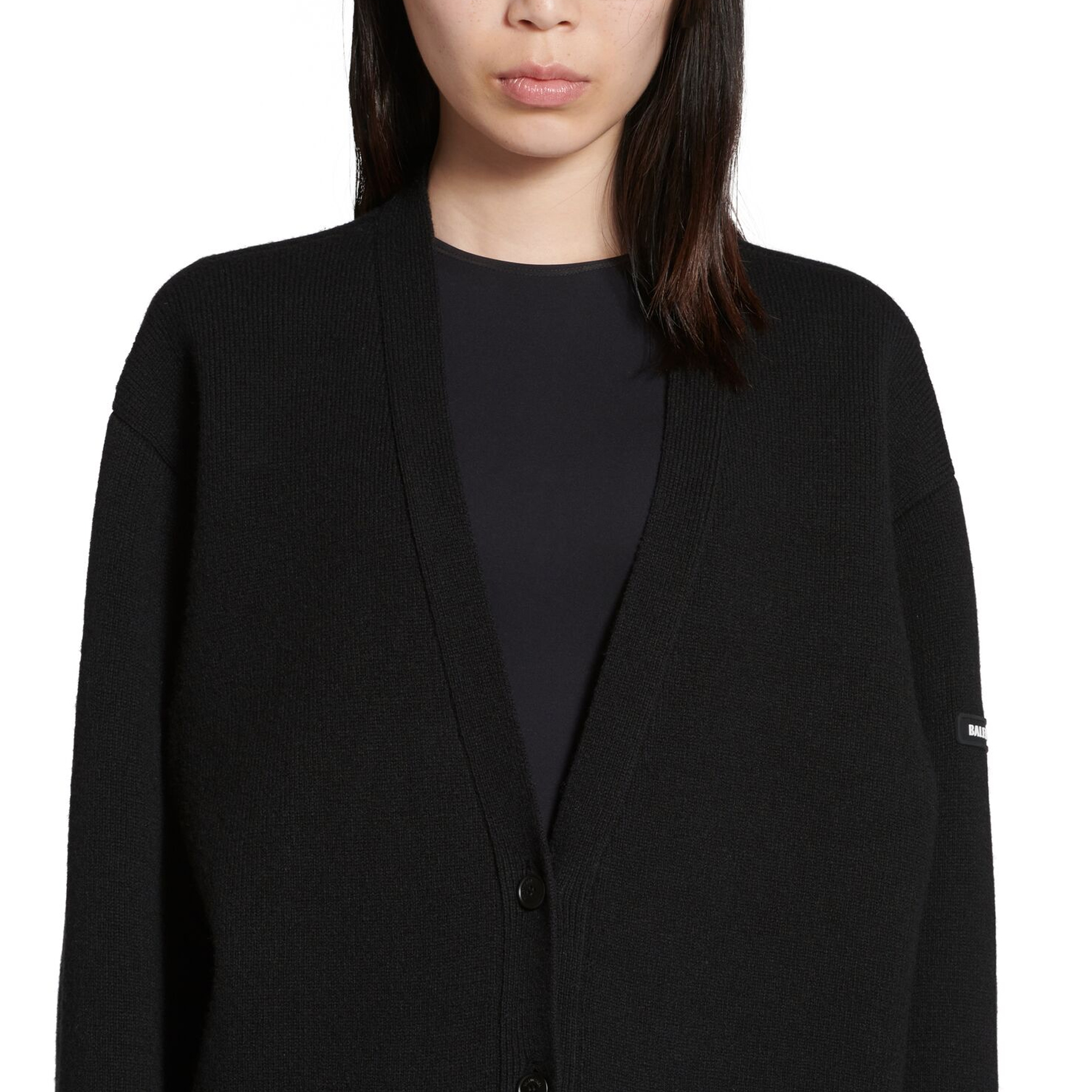 Sizing (W) Balenciaga 2023秋冬黑色V领纽扣宽松针织开衫 771671T16751000