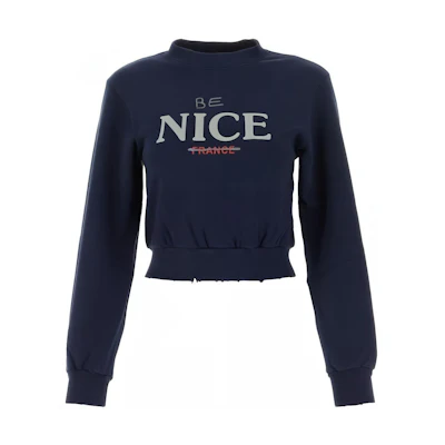 (Women) Balenciaga FW23 Letter Print Crewneck Long Sleeve Sweatshirt - Blue 767887TPVK74140