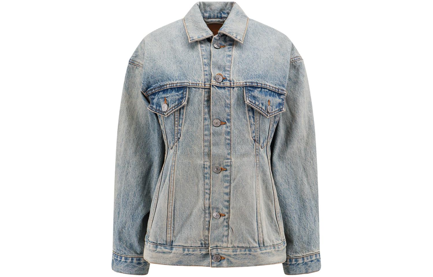 (Women) Balenciaga FW23  Oversized Distressed Denim Jacket Blue 773776TJW794076