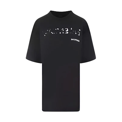 (Women) Balenciaga FW23 Oversized Logo Print Black T-Shirt 641655TOVO51070