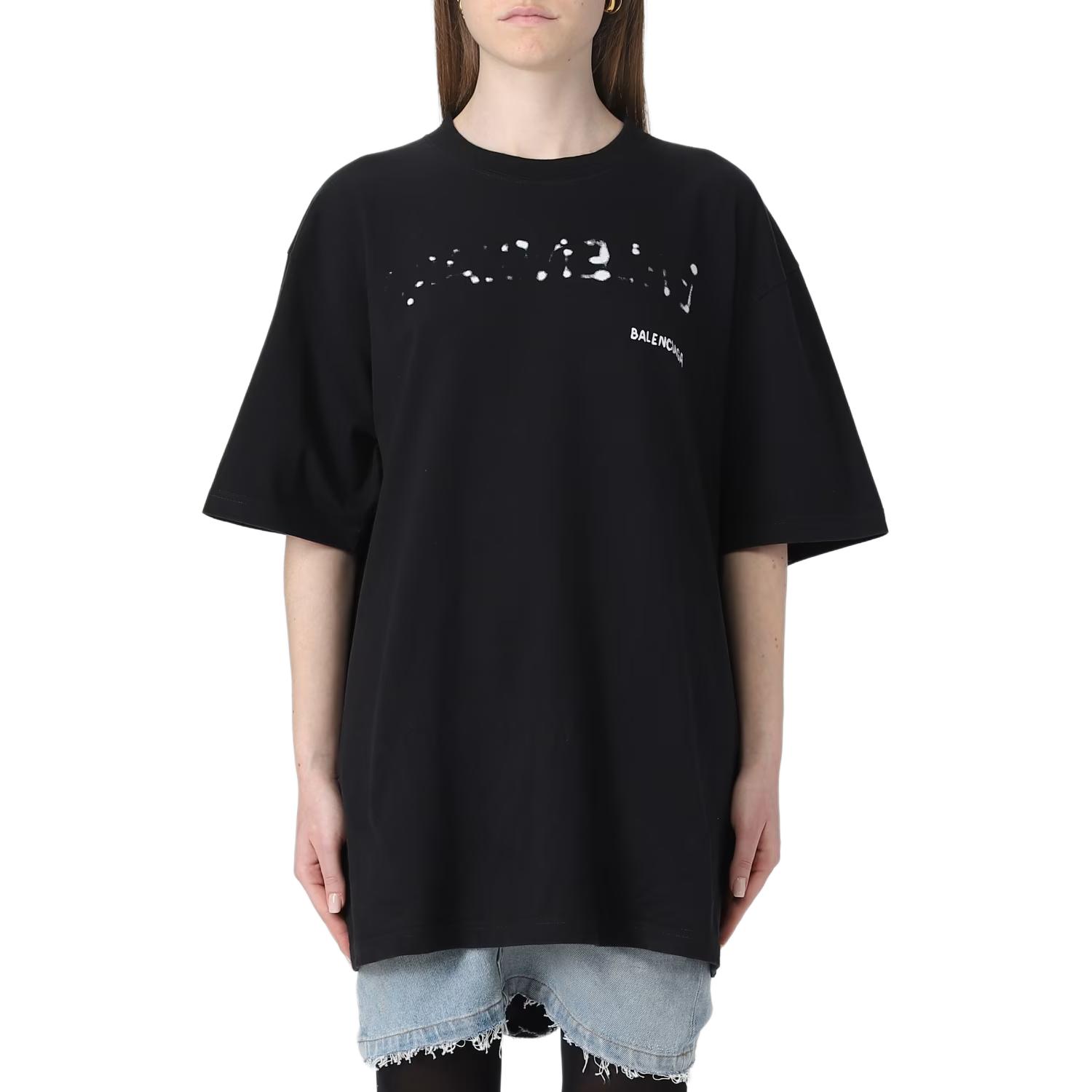 Shop (W) Balenciaga FW23 黑色Logo印花寬鬆版T恤 641655TOVO51070