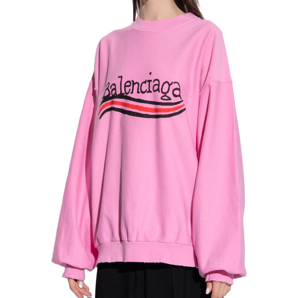 Lookbook (Women) Balenciaga FW23  Pink Crewneck Sweatshirt with Logo Print. 720462TNVE81715