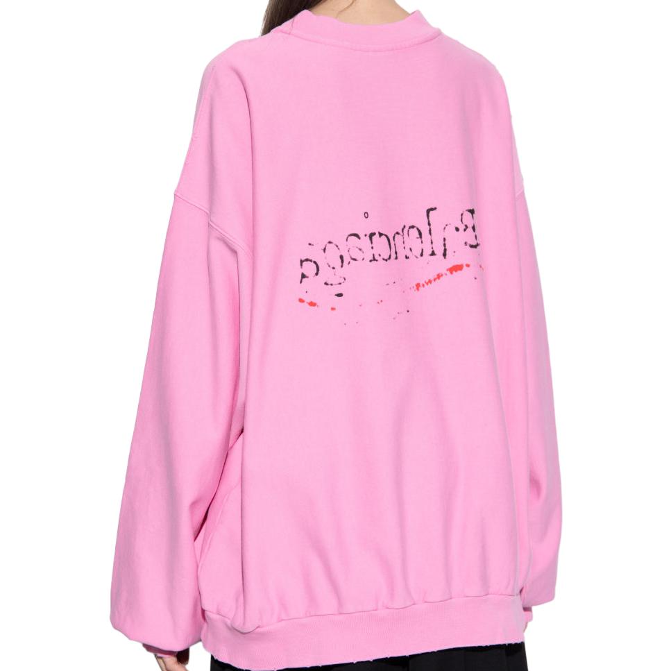 Shop (Women) Balenciaga FW23  Pink Crewneck Sweatshirt with Logo Print. 720462TNVE81715