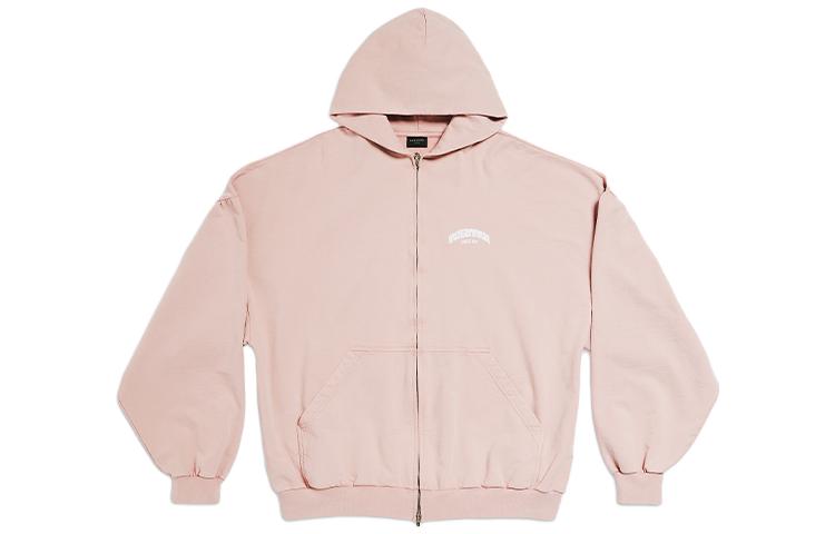 (Women) Balenciaga FW23  Pink Letter Print Zip Hoodie Relaxed Fit. 767840TPVG15708
