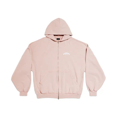 (Women) Balenciaga FW23 Pink Letter Print Zip Hoodie Relaxed Fit. 767840TPVG15708