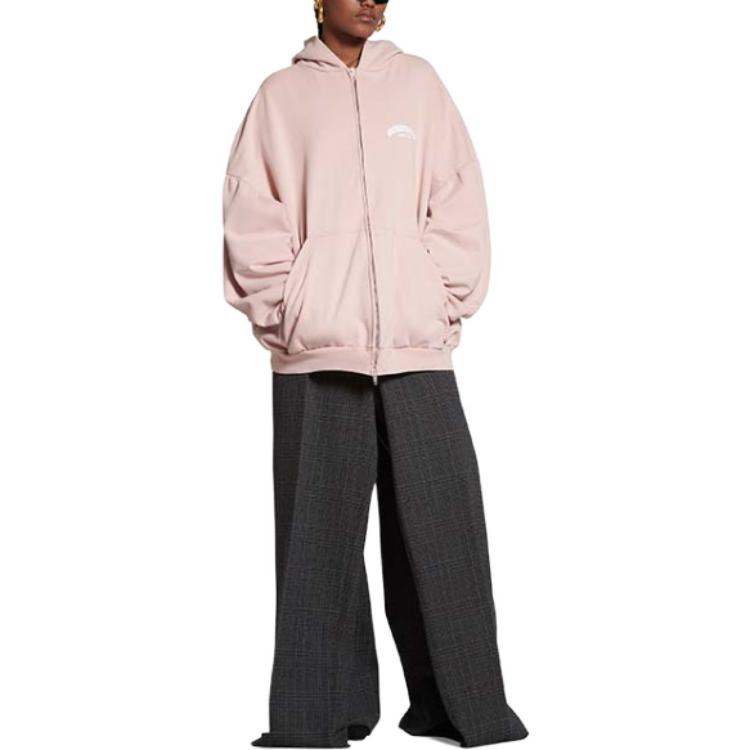 (Women) Balenciaga FW23  Pink Letter Print Zip Hoodie Relaxed Fit. 767840TPVG15708 圖 3