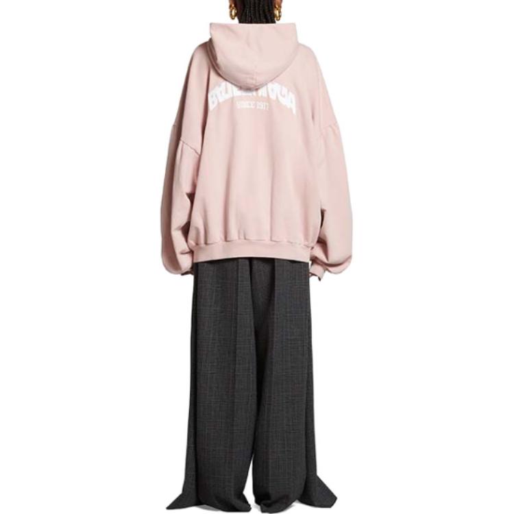 (Women) Balenciaga FW23  Pink Letter Print Zip Hoodie Relaxed Fit. 767840TPVG15708 圖 4