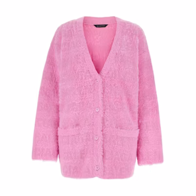 (Women) Balenciaga FW23 Pink V-Neck Long Sleeve Knit Cardigan Loose Fit. 769146T62305000