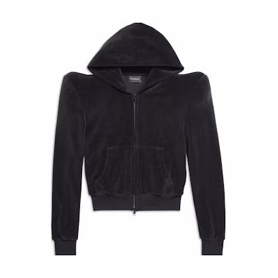 (Women) Balenciaga FW23 Solid Black Zip-Up Hoodie 767880TNV611000