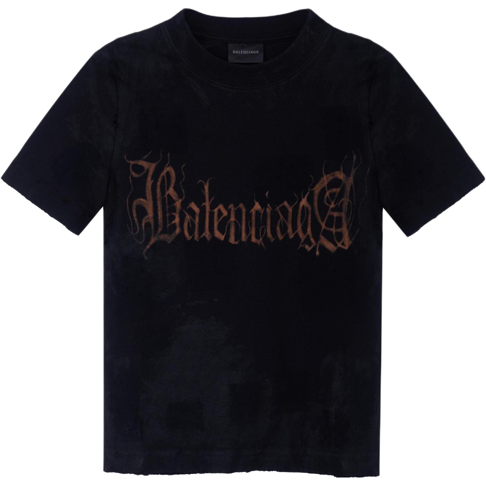 (Women) Balenciaga FW23 Abstract Logo Print Slim-Fit Black  T-Shirt. 745019TOVE11055