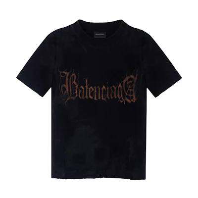 (Women) Balenciaga FW23 Abstract Logo Print Slim-Fit Black T-Shirt. 745019TOVE11055