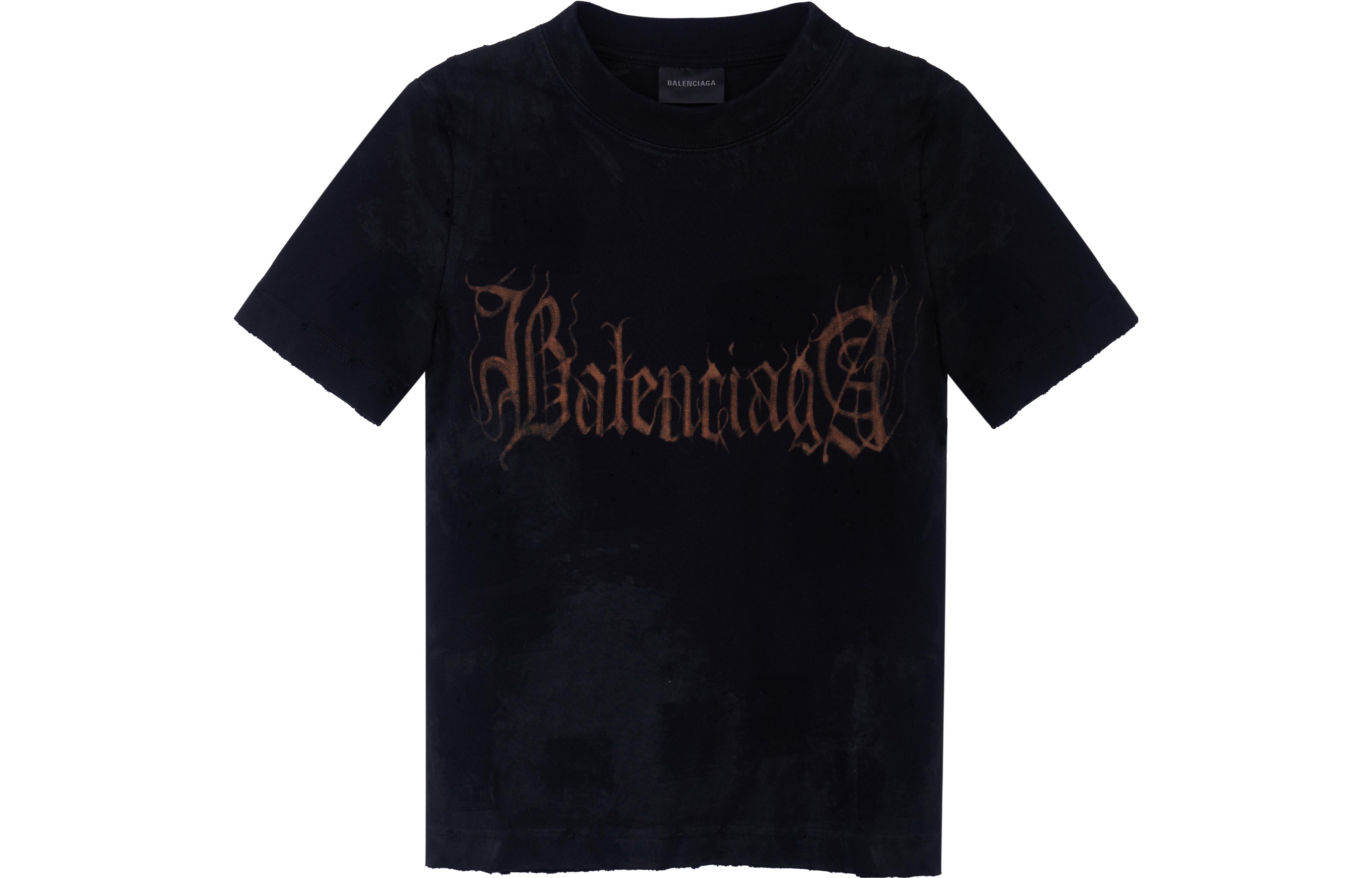 Order (W) バレンシアガ FW23 抽象ロゴプリント スリムフィット ブラックTシャツ 745019TOVE11055