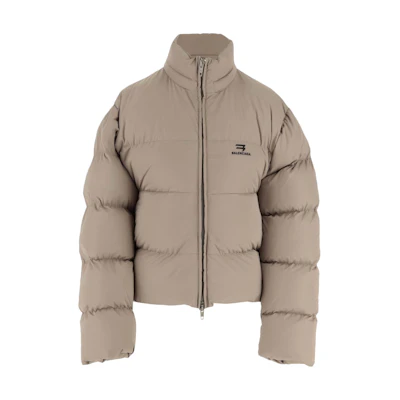 (Women) Balenciaga FW23 Beige Logo High-Neck Jacket Regular Fit. 772262TPO069501