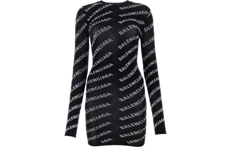 Order (W) バレンシアガ FW23 ブラック ロゴプリント 長袖 ミニワンピース レディース. 7453333D3B41077