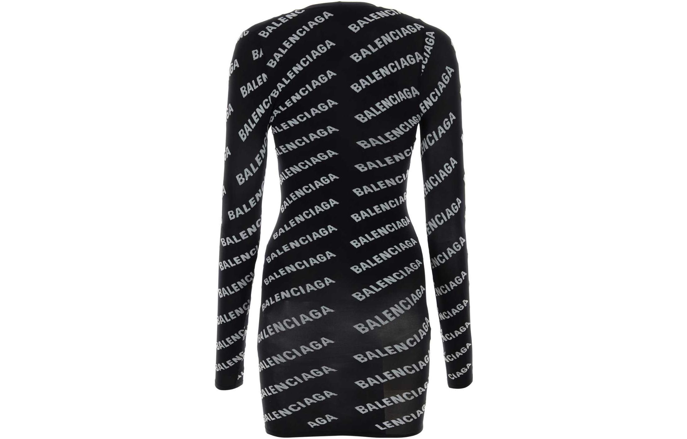 Lookbook (W) バレンシアガ FW23 ブラック ロゴプリント 長袖 ミニワンピース レディース. 7453333D3B41077