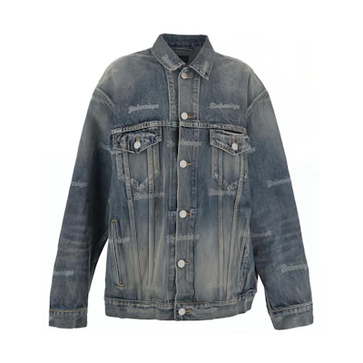 (Women) Balenciaga FW23 Letter Print Long Sleeve Jacket - Regular Fit Blue. 745037TNW014012