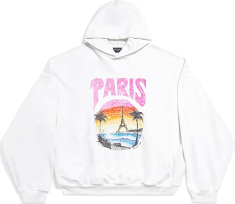 (W) Balenciaga FW23 巴黎熱帶印花寬鬆連帽白/粉色上衣 字母印花款式 761458TPVM19601 Order (W) Balenciaga FW23 巴黎熱帶印花寬鬆連帽白/粉色上衣 字母印花款式 761458TPVM19601