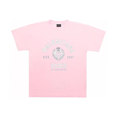 (Women) Balenciaga FW23 Pink Oversized Letter Print Crew Neck T-Shirt . 612965TMV983167