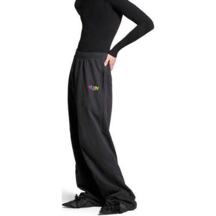 Shop (W) バレンシアガ FW24 ブラック ニット ストレートレッグ レタリング スウェットパンツ ルーズフィット 803266TRVD21055