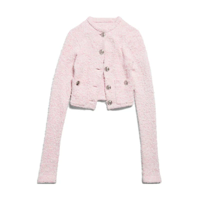 (Women) Balenciaga FW24 Pink Knit Cardigan Long Sleeve Regular Fit Sweater. 793604T33285000