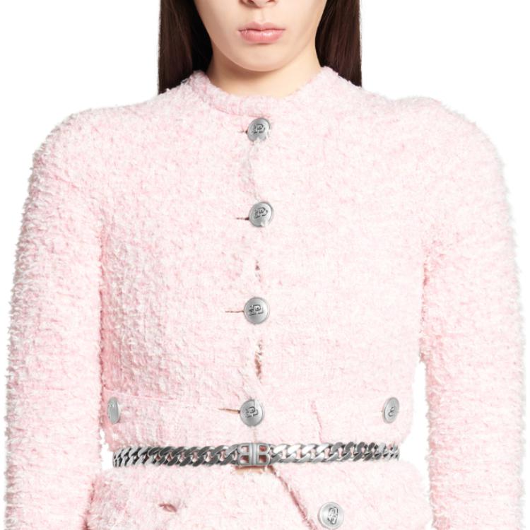 (Women) Balenciaga FW24  Pink Knit Cardigan Long Sleeve Regular Fit Sweater. 793604T33285000 圖 7