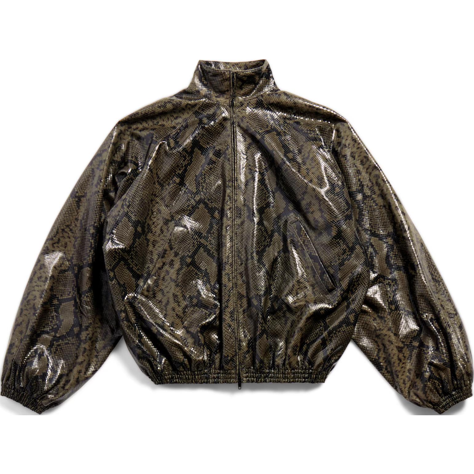 (Women) Balenciaga FW24 Snake-Embossed Leather High-Neck Top Oversized  Deep Green. 813095TRS081024