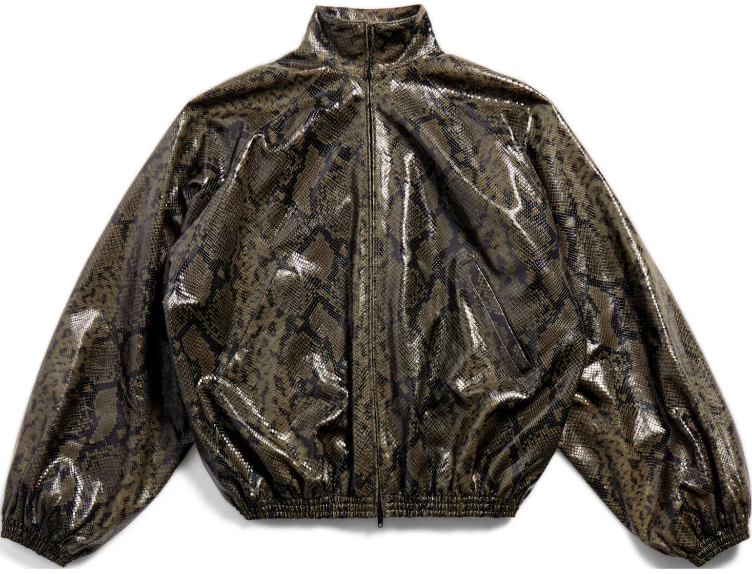 women-balenciaga-fw-24-snake-embossed-leather-high-neck-top-oversized-deep-green-813095-trs-081024