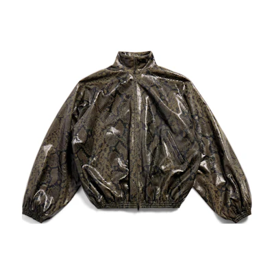 (Women) Balenciaga FW24 Snake-Embossed Leather High-Neck Top Oversized Deep Green. 813095TRS081024