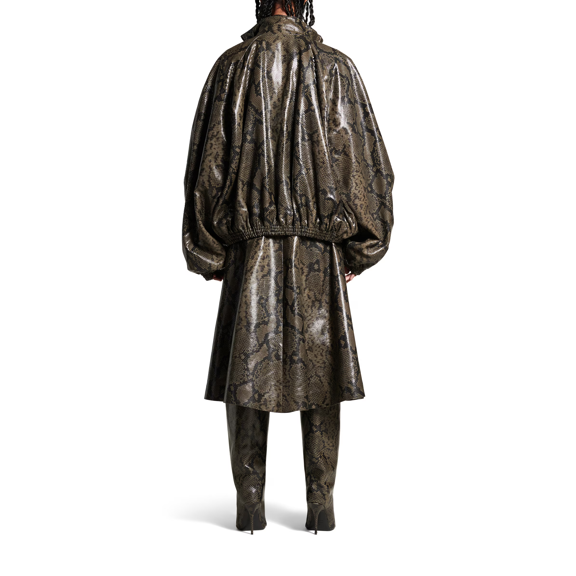 Details for (W) 발렌시아가 FW24 뱀 엠보 가죽 하이넥 톱 오버사이즈 딥 그린. 813095TRS081024