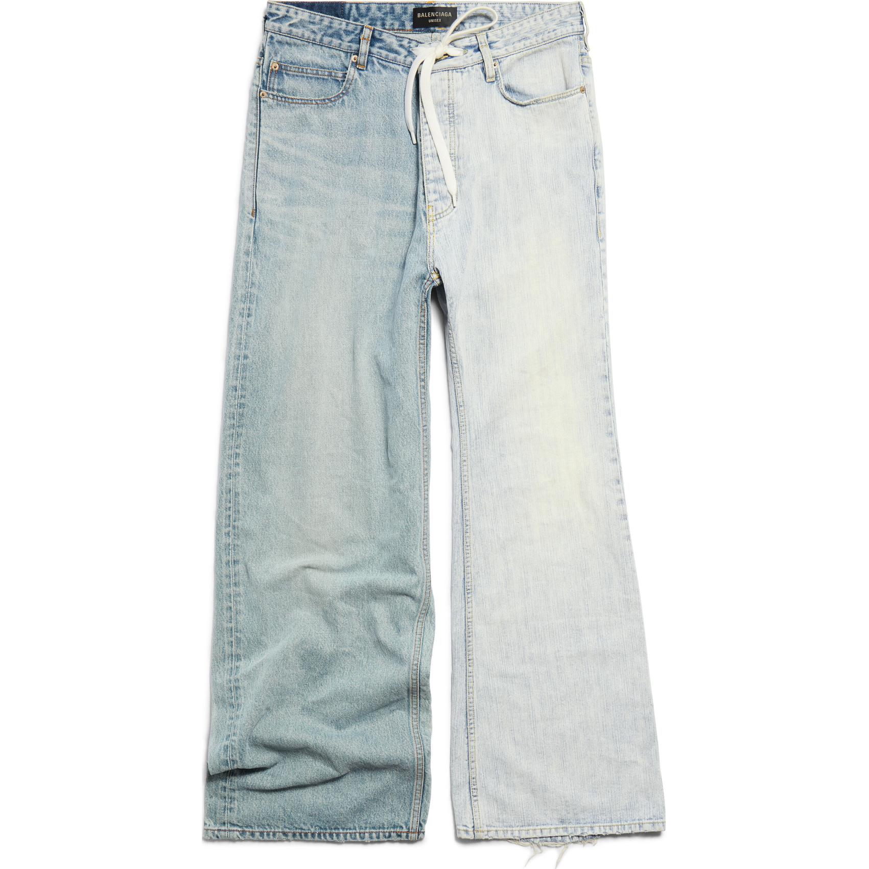 (Women) Balenciaga FW24 Spliced Mid-Waist Loose Fit Straight Leg Jeans Women Blue 793766TQW752664