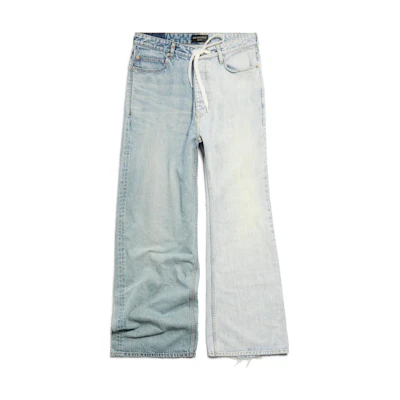 (Women) Balenciaga FW24 Spliced Mid-Waist Loose Fit Straight Leg Jeans Women Blue 793766TQW752664