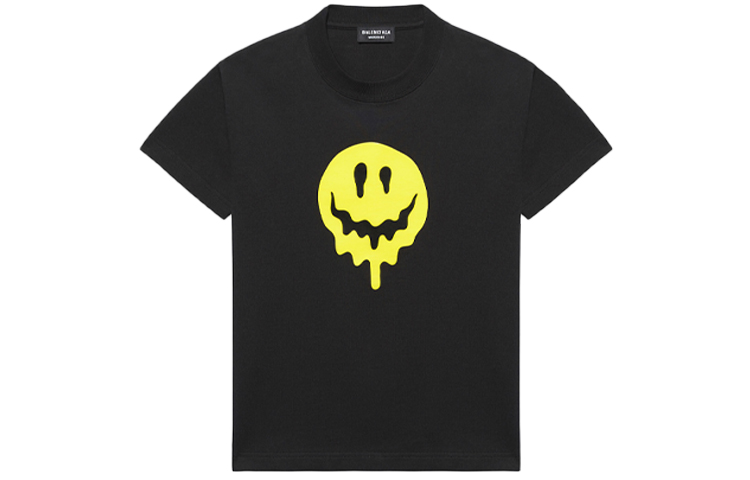 (Women) Balenciaga Graphic Print Crew Neck T-Shirt Women’s Black Short Sleeve Tee 612964TKVA31361