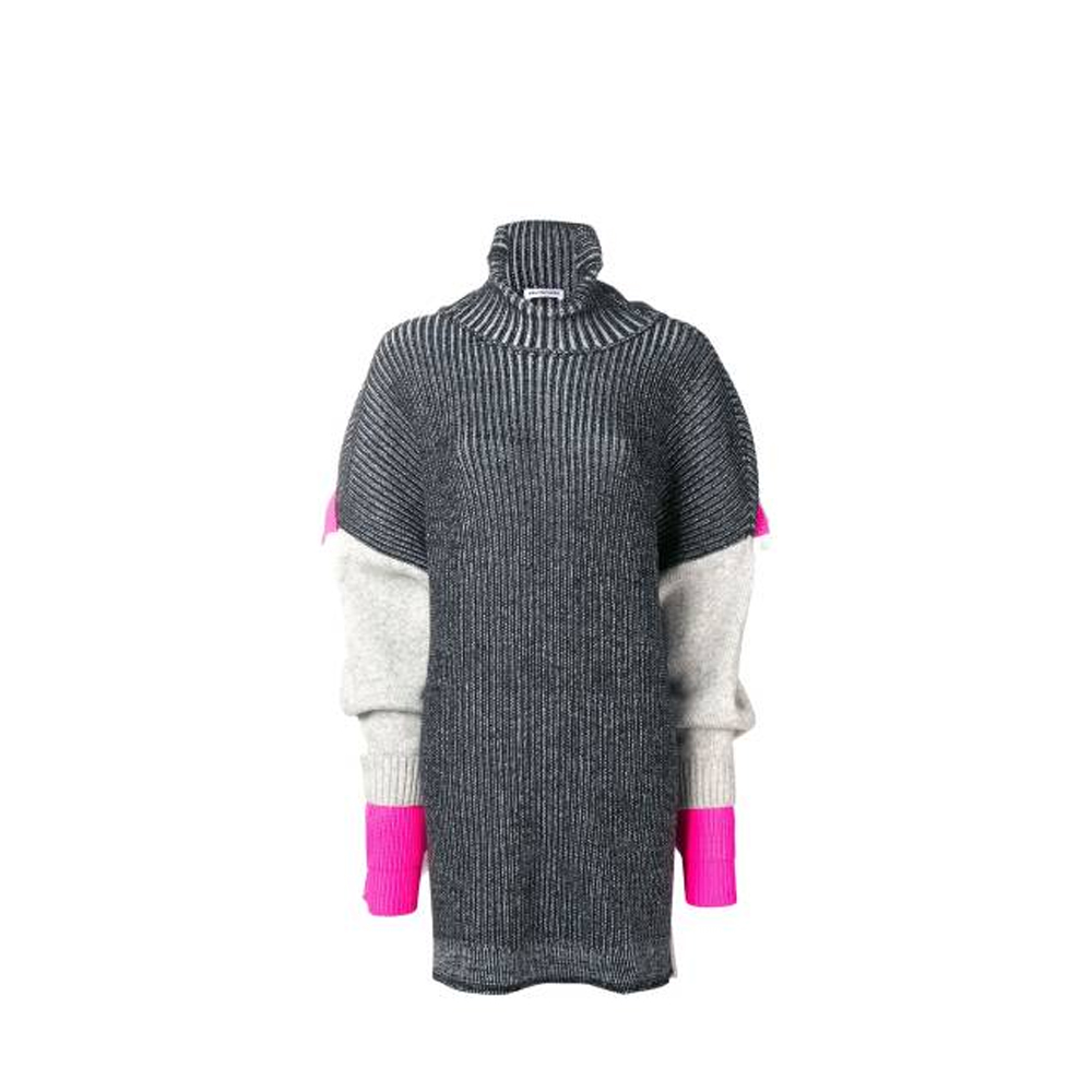 (Women) Balenciaga Gray Black Colorblock Turtleneck Wool Sweater 542630T71609782