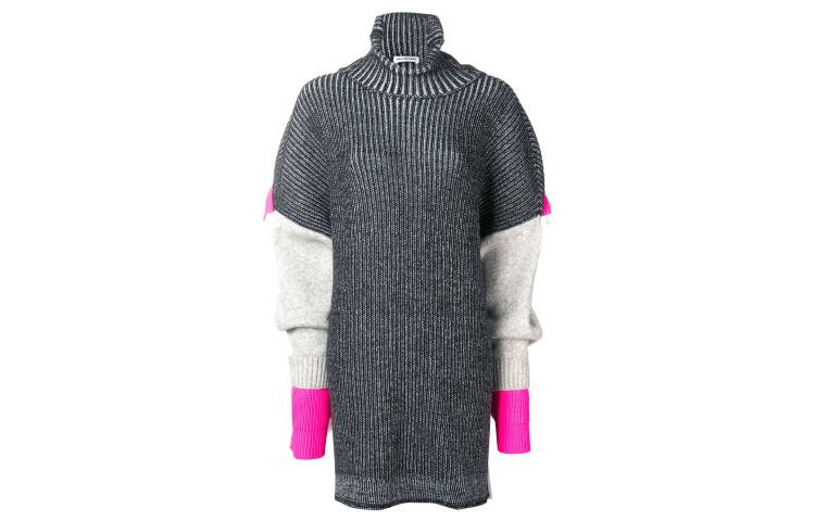 (Women) Balenciaga Gray Black Colorblock Turtleneck Wool Sweater 542630T71609782 圖 2