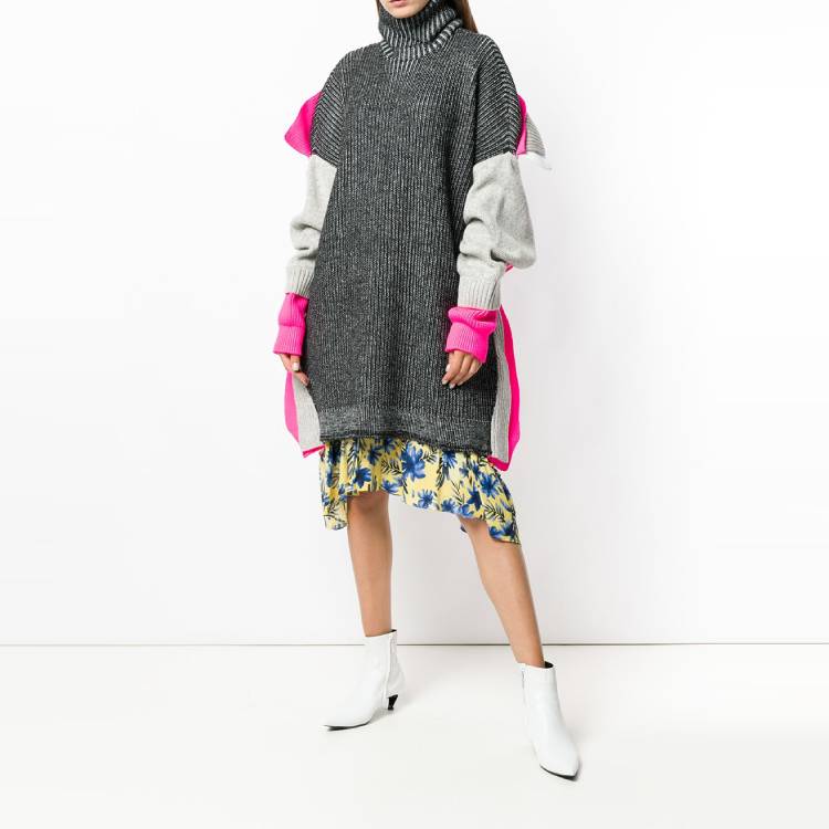 (Women) Balenciaga Gray Black Colorblock Turtleneck Wool Sweater 542630T71609782 圖 3