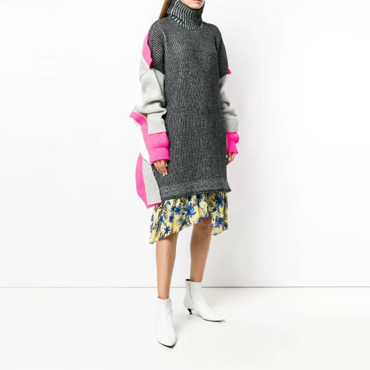 (Women) Balenciaga Gray Black Colorblock Turtleneck Wool Sweater 542630T71609782 圖 5