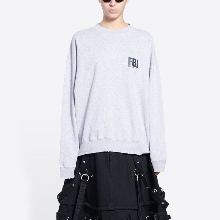 Shop (W) Balenciaga Kelabu Baju Panas Cetakan Huruf Fleece - Potongan Oversized 676629TLVH11380