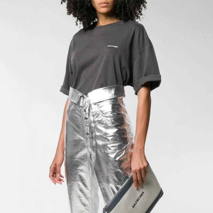 (Women) Balenciaga Grey Logo Print Crew Neck T-Shirt 556104TYK281055 圖 3