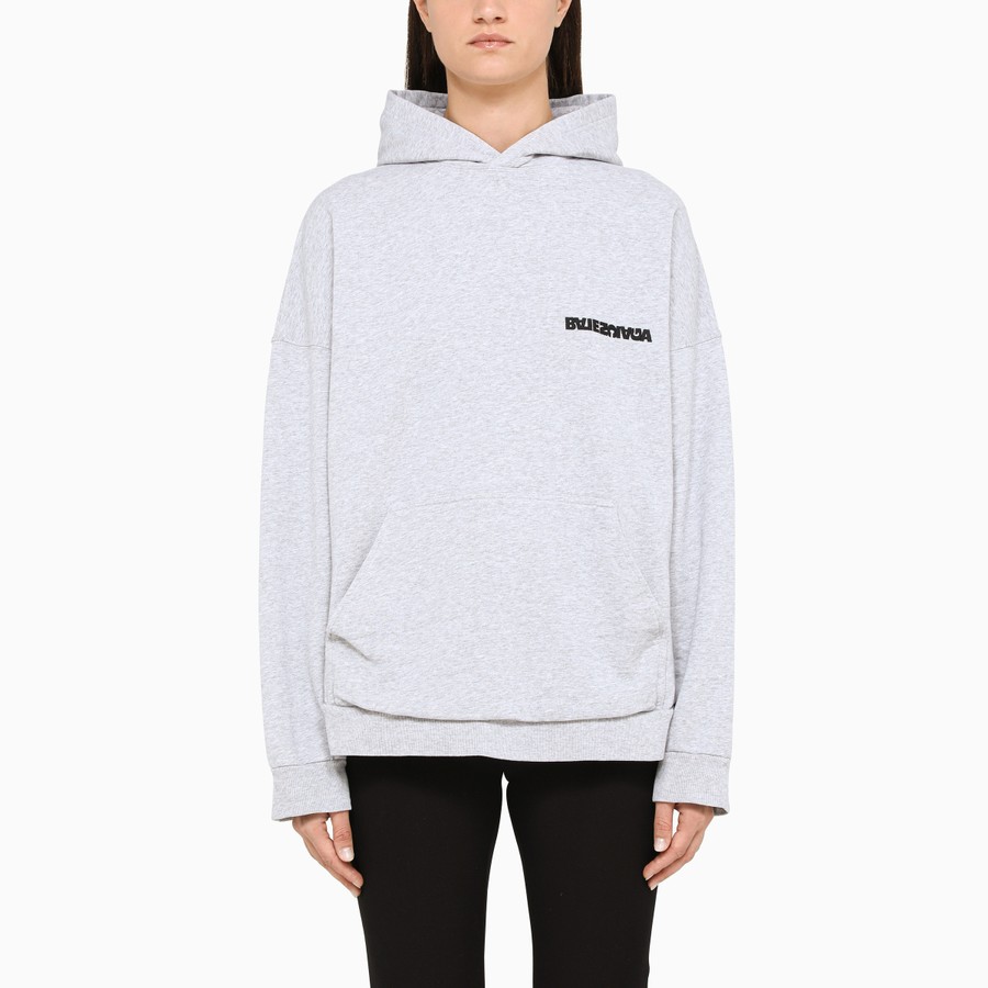 Sizing (W) Sudadera con Capucha Balenciaga Gris Logo Estampado Oversize Manga Larga. 675003TLVB41167