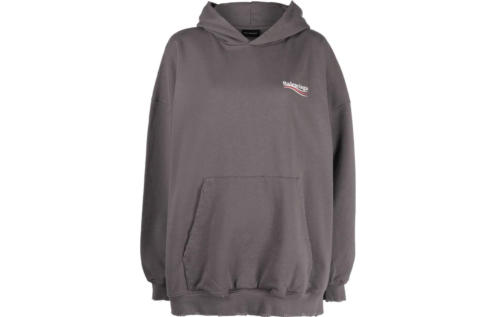 (Women) Balenciaga Grey Oversized Hoodie with Letter Logo Print 620947TNVG61227