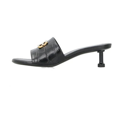 (W) Balenciaga Groupie Leather Open-Toe Stiletto Slide 'Black'