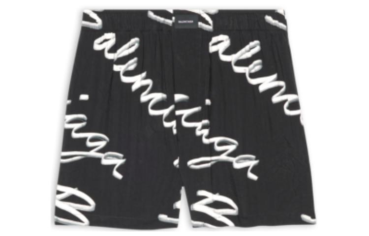 Order (W) 발렌시아가 핸드워튼 로고 블랙 릴렉스 핏 쇼츠. 671664TML131070