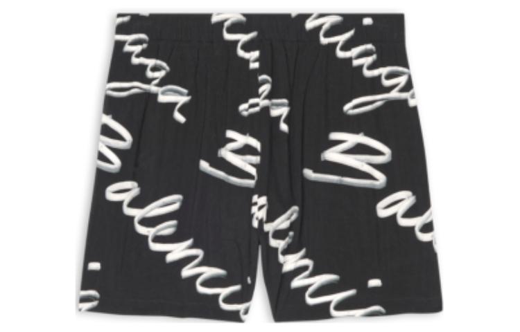 Lookbook (W) 발렌시아가 핸드워튼 로고 블랙 릴렉스 핏 쇼츠. 671664TML131070