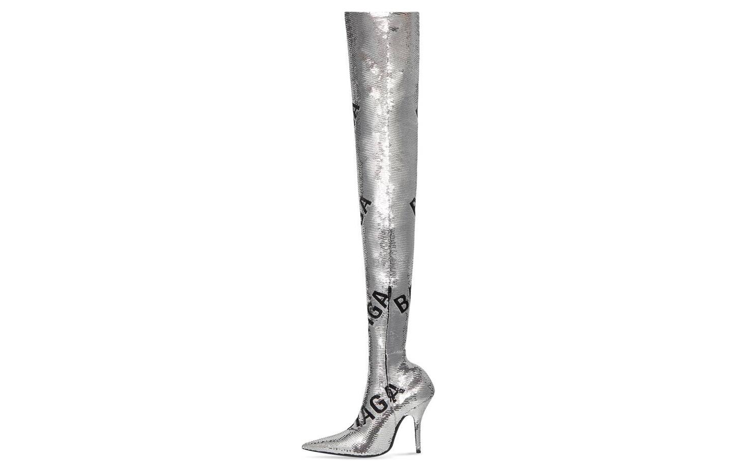 (Women) Balenciaga High-Top Boots 'Silver Logo Embroidery' 731973W2D318010